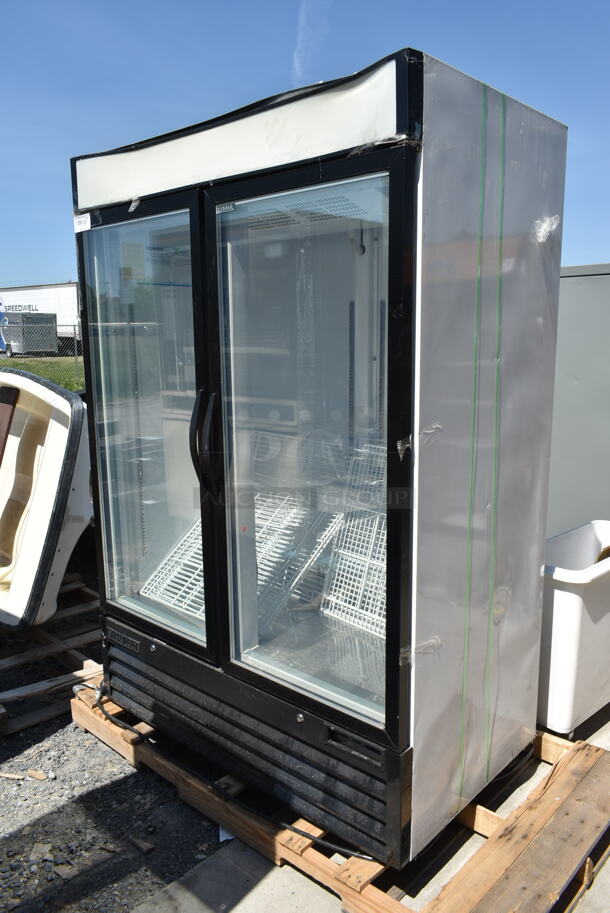 Maxx Cold MXM2-48F Metal Commercial 2 Door Reach In Freezer Merchandiser w/ Poly Coated Racks. 115/230 Volts, 1 Phase.