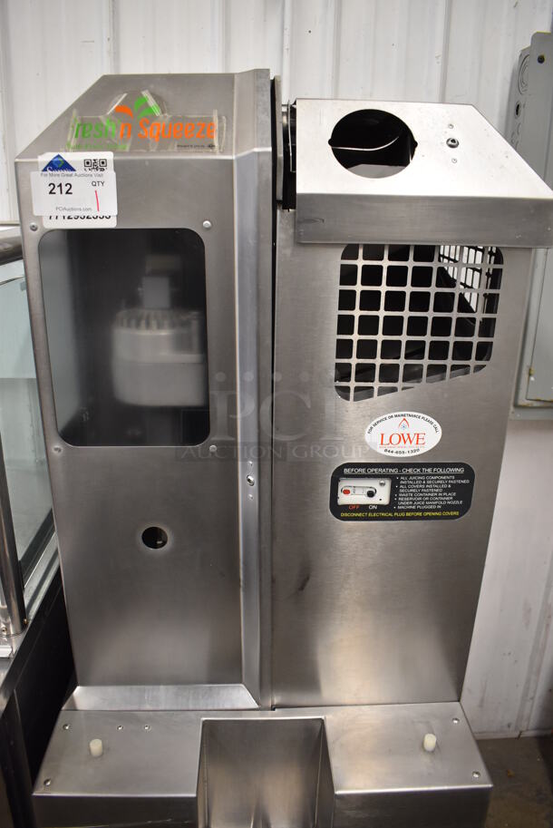 Fresh N Squeeze Stainless Steel Commercial Floor Style Automatic Citrus Juicer on Commercial Casters. 32x33x67. Tested and Does Not Power On - Image 4 of 6