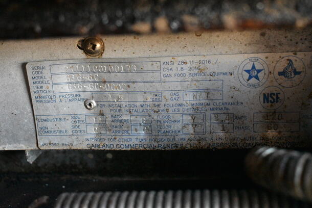 2021 Garland G36-6C Stainless Steel Commercial Natural Gas Powered 6 Burner Range w/ Oven.  - Image 6 of 6