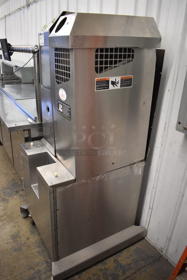 Fresh N Squeeze Stainless Steel Commercial Floor Style Automatic Citrus Juicer on Commercial Casters. 32x33x67. Tested and Does Not Power On - Image 6 of 6