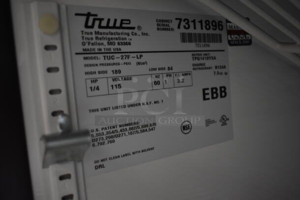 2012 True TUC-27F-LP Stainless Steel Commercial Single Door Undercounter Freezer on Commercial Casters. 115 Volts, 1 Phase. Tested and Working! - Image 6 of 6