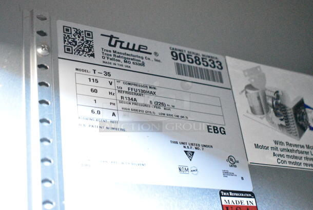 2017 True T-35 Stainless Steel Commercial 2 Door Reach In Cooler w/ Poly Coated Racks. 115 Volts, 1 Phase. Tested and Working! - Image 4 of 4