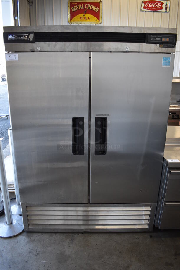 BlueAir BSR49 ENERGY STAR Stainless Steel Commercial 2 Door Reach In Cooler w/ Poly Coated Racks and Commercial Casters. 115 Volts, 1 Phase. 54x32x78. Tested and Working!