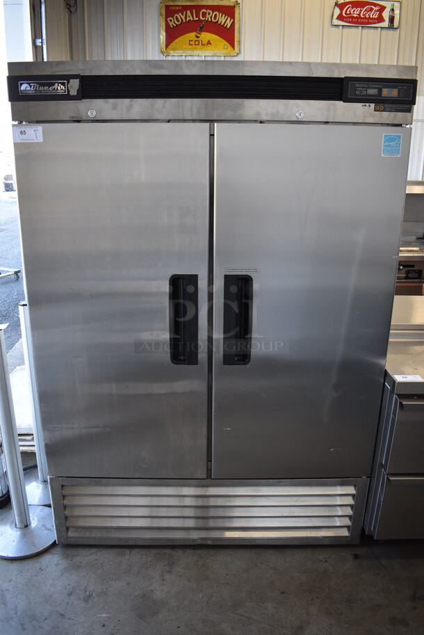 BlueAir BSR49 ENERGY STAR Stainless Steel Commercial 2 Door Reach In Cooler w/ Poly Coated Racks and Commercial Casters. 115 Volts, 1 Phase. 54x32x78. Tested and Working! - Image 1 of 7