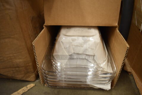 ALL ONE MONEY! Lot of 6 BRAND NEW IN BOX! Cambro Clear Poly Drop In Bins. 6.5x21x2