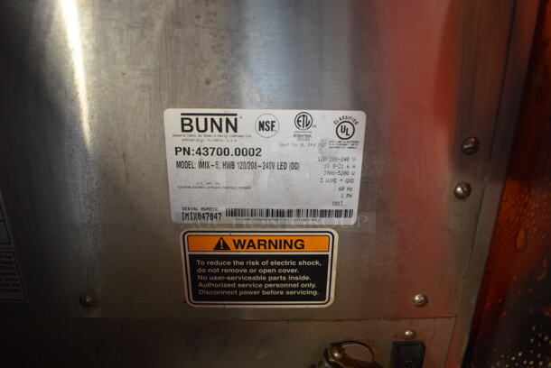 2013 Bunn Model IMIX-5 Stainless Steel Commercial Countertop Cappuccino Machine. 120/208-240 Volts, 1 Phase. 19x23.5x35 - Image 5 of 5