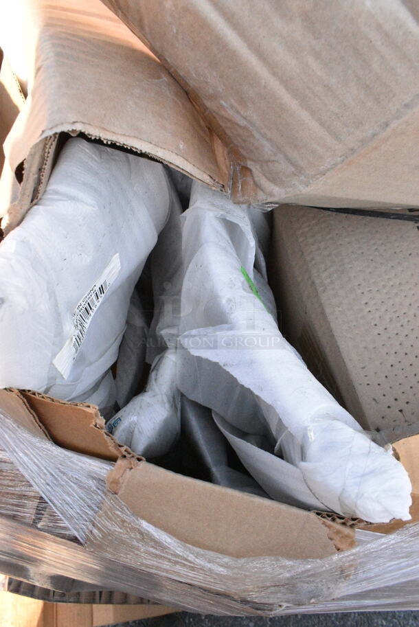 6 BRAND NEW Boxes Including 164CUSHMTLBK Lancaster Table & Seating 2 1/2" Black Vinyl Padded Seat for Metal Frame Seating, 164CCROSSFR Cross Back Chair, 349D3048VXBK Lancaster Table &amp; Seating 30" x 48" Rectangular Standard Height Wood Butcher Block Table with 4 Black Cross Back Chairs - Vintage, 349D2430VINX Lancaster Table &amp; Seating 24" x 30" Rectangular Standard Height Wood Butcher Block Table with Vintage Finish and Cast Iron Cross Base Plate. 6 Times Your Bid!  - Image 4 of 7