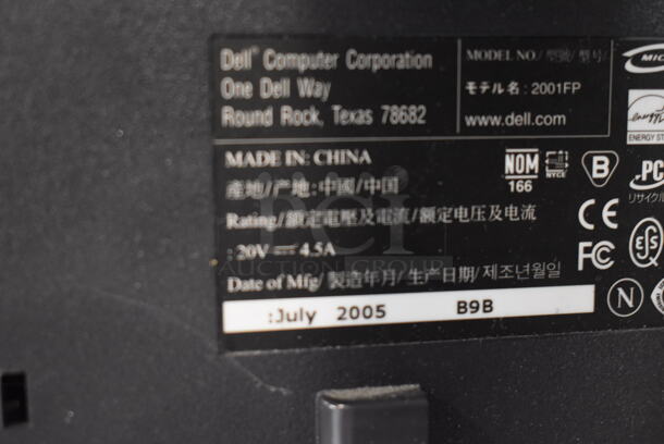 3 Dell 2001FP 20" Computer Monitors. 100-240 Volts, 1 Phase. 3 Times Your Bid! - Image 8 of 12