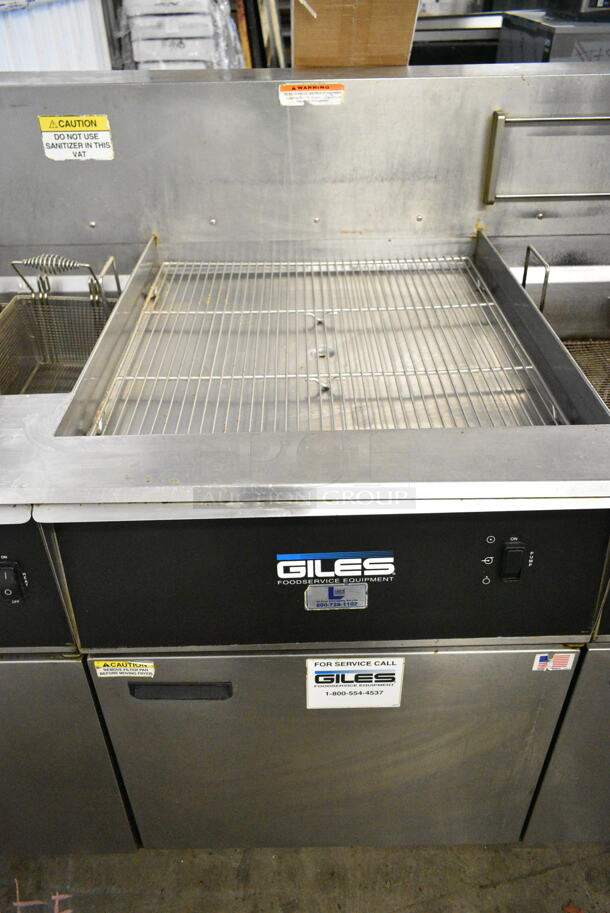 Giles EOF-24 Stainless Steel Commercial Electric Powered 3 Bay Fryer w/ Giles EOF-BIB Dumping Station and 4 Metal Fry Baskets. 480 Volts, 3 Phase. - Image 4 of 12