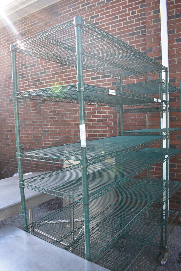 Green Finish 7 Tier Wire Shelving Unit on Commercial Casters. BUYER MUST DISMANTLE. PCI CANNOT DISMANTLE FOR SHIPPING. PLEASE CONSIDER FREIGHT CHARGES. 54x21x80 - Image 2 of 3