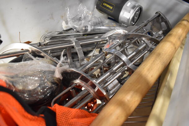 ALL ONE MONEY! Lot of Various Items Including Metal Ice Cream Machine Parts Including Auger and Drip Tray in White Poly Bin - Image 4 of 6