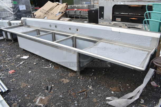 BRAND NEW SCRATCH AND DENT! Regency Spec Line Stainless Steel 3 Bay Sink w/ Dual Drain Boards. No Legs.   - Image 1 of 9