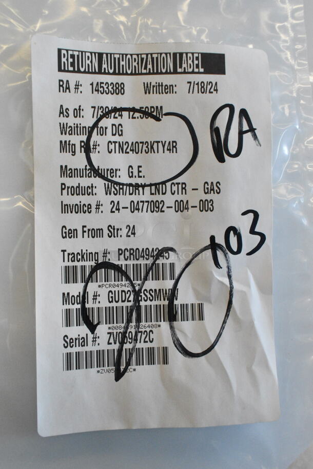 General Electric GE GUD27GSSMWW Gas Stacked Laundry Center with 3.8-cu ft Washer and 5.9-cu ft Dryer.  - Image 8 of 8