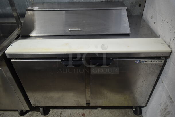 Beverage Air SPE48HC-10 Stainless Steel Commercial Sandwich Salad Prep Table Bain Marie Mega Top on Commercial Casters. 115 Volts, 1 Phase. Tested and Powers On But Does Not Get Cold