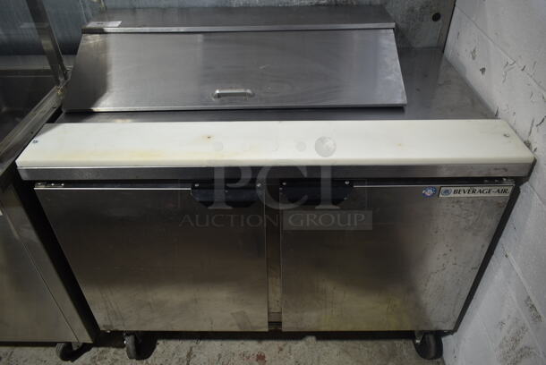 Beverage Air SPE48HC-10 Stainless Steel Commercial Sandwich Salad Prep Table Bain Marie Mega Top on Commercial Casters. 115 Volts, 1 Phase. Tested and Powers On But Does Not Get Cold - Image 1 of 7