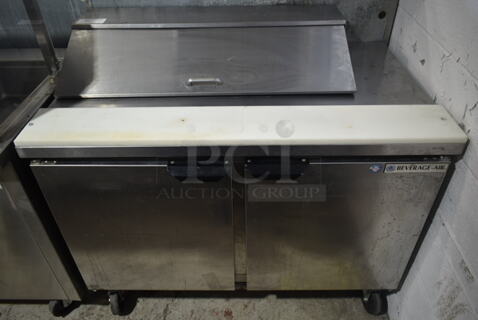 Beverage Air SPE48HC-10 Stainless Steel Commercial Sandwich Salad Prep Table Bain Marie Mega Top on Commercial Casters. 115 Volts, 1 Phase. Tested and Powers On But Does Not Get Cold