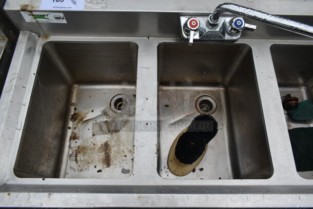 Stainless Steel Commercial 3 Bay Back Bar Sink w/ Right Side Drain Board, Faucet and Handles. Bays 10x14. Drain Boards 10x15 - Image 5 of 6