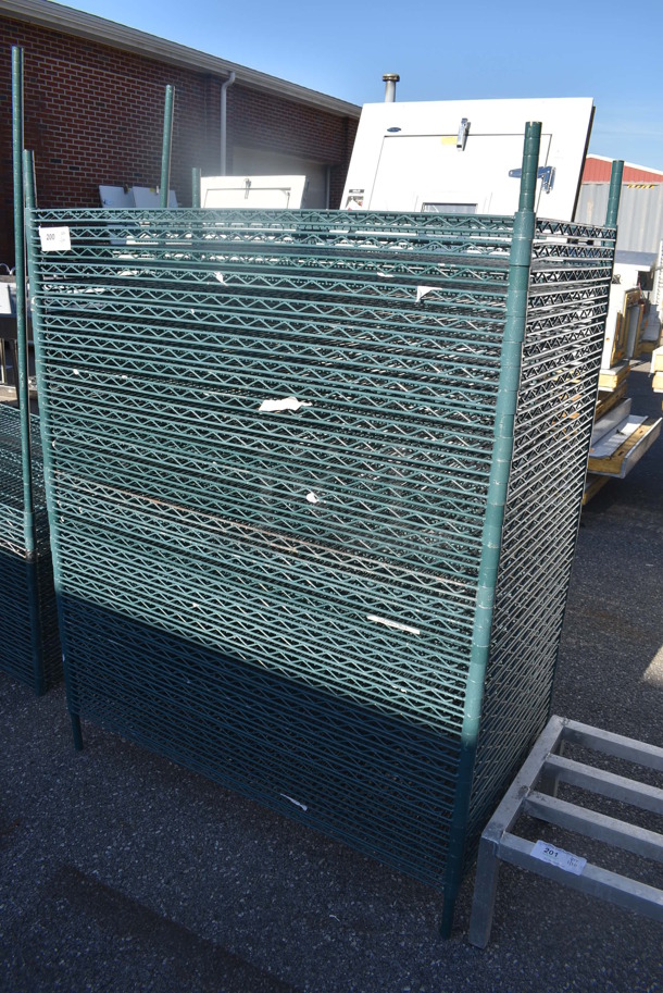 ALL ONE MONEY! Lot of 35 Green Finish Wire Shelves and 4 Poles. 48x24x1.5, 65 - Image 2 of 4