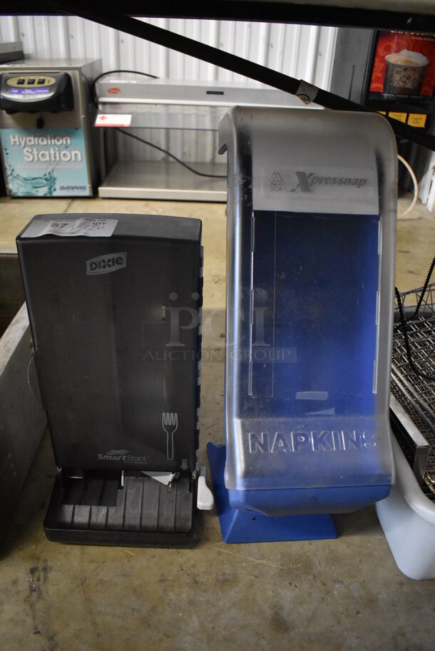 ALL ONE MONEY! Lot of 2 Poly Countertop Dispensers; Napkin and Plastic Forks. 8x10x22.5, 9.5x7x18 - Image 1 of 8