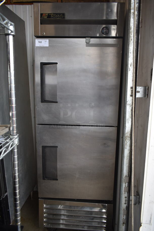 True T-23F-2 Stainless Steel 2 Half Size Reach In Freezer w/ Poly Coated Racks on Commercial Casters. 115 Volts, 1 Phase. Cannot Test Due To Damaged Plug