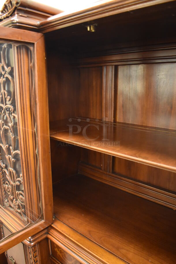 Ornate Hard Wood Victorian Style China Cabinet w/ 5 Drawers and 4 Cabinets. - Image 10 of 12