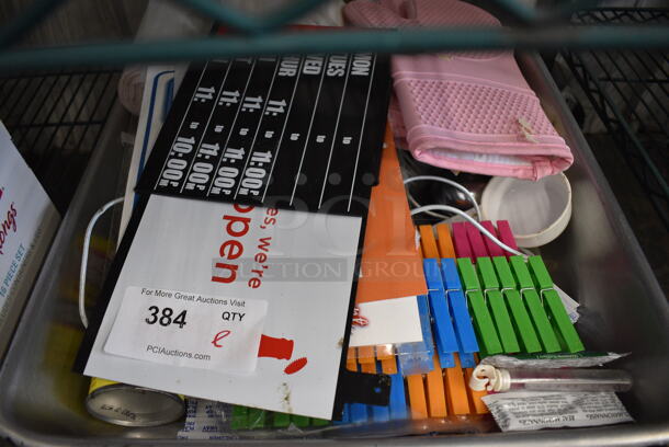 ALL ONE MONEY! Lot of Various Items Including Clothespins and Oven Mitts in Metal Bin! - Image 2 of 4