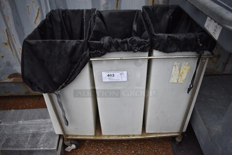 Metal Wire Cart w/ 3 White Poly Ingredient Bins on Commercial Casters. 31x15x28