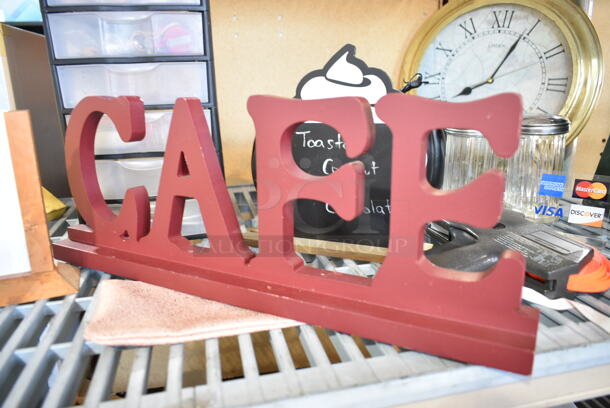 ALL ONE MONEY! Tier Lot of Various Items Including Clock, Shelf, Decor and Clear 6 Drawer Unit.  - Image 4 of 9