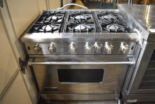 Viking Stainless Steel Commercial Natural Gas Powered 6 Burner Range w/ Oven. 30x29x36 - Image 1 of 7