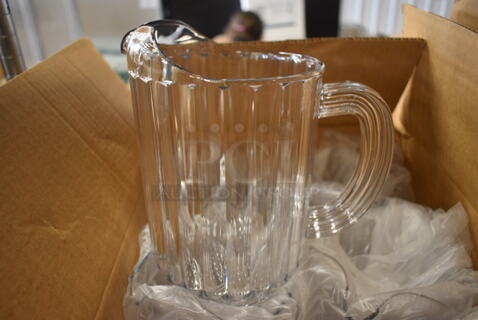 6 BRAND NEW IN BOX! Clear Poly Pitchers. 7.5x5x7. 6 Times Your Bid!