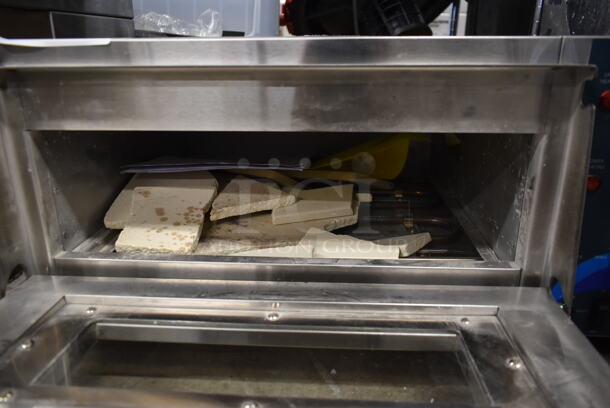 BRAND NEW SCRATCH AND DENT! 2023 Hoocoo CMO-1 Stainless Steel Commercial Countertop Electric Powered Pizza Oven w/ Broken Cooking Stone. 120 Volts, 1 Phase. Tested and Working! - Image 3 of 4