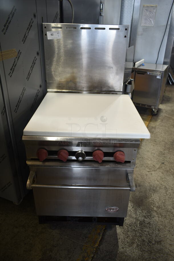 Dynamic Cooking Systems DCS Stainless Steel Commercial Gas Powered 4 Burner Range w/ Oven, Back Splash and Removable Cutting Board.  - Image 2 of 7