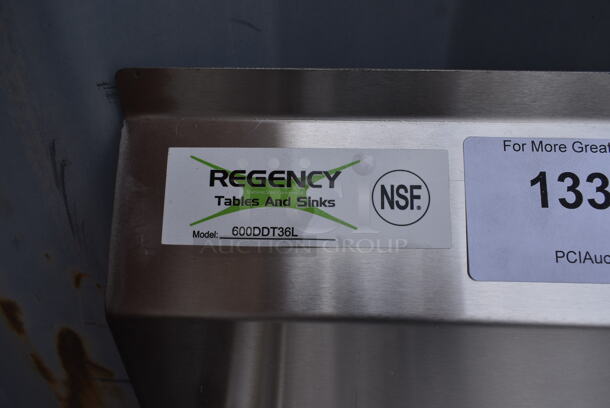 BRAND NEW SCRATCH AND DENT! Regency 600DDT36L Stainless Steel Commercial Single Bay Left Side Dirty Side Dishwasher Table.  - Image 4 of 4