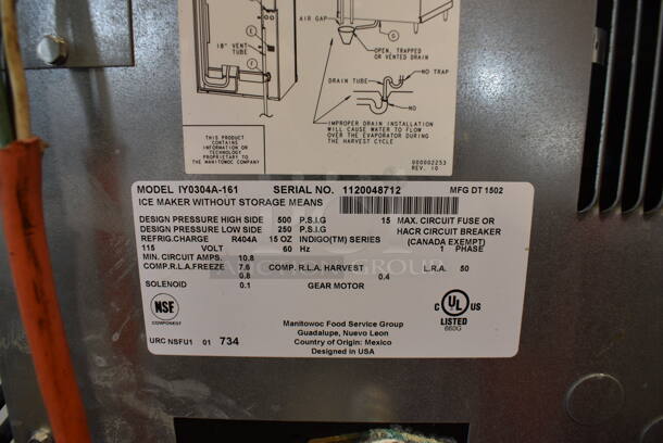 2015 Manitowoc Model IY0304A-161 Stainless Steel Commercial Ice Head on Stainless Steel Commercial 8 Flavor Carbonated Beverage Machine. 115 Volts, 1 Phase. 30x31x53  - Image 7 of 7
