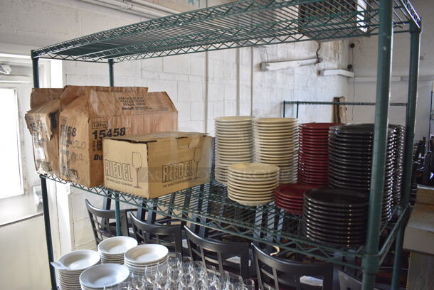 ALL ONE MONEY! Tier Lot of Approximately 146 Ceramic Plates and 84 Beverage Glasses. Includes 3x3x5.5 