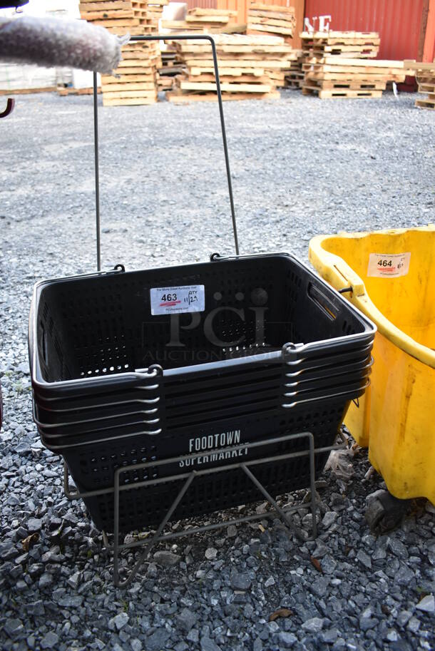 Metal Shopping Basket Rack w/ 6 Black Shopping Baskets. 19x14x31 - Image 3 of 4