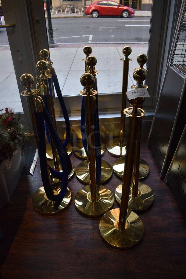 10 Gold Finish Metal Stanchions. 12x12x42. 10 Times Your Bid! (lounge)