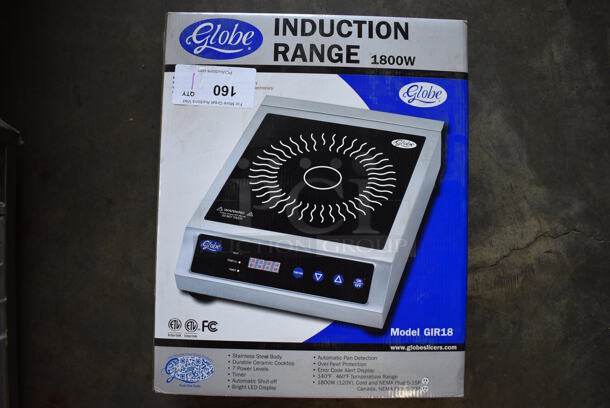 BRAND NEW IN BOX! Globe Model GIR18 Stainless Steel Commercial Countertop Single Burner Induction Range. 