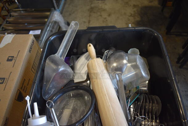 ALL ONE MONEY! Lot of Various Utensils Including Rolling Pin and Serving Spoon in Black Poly Bus Bin - Image 3 of 4