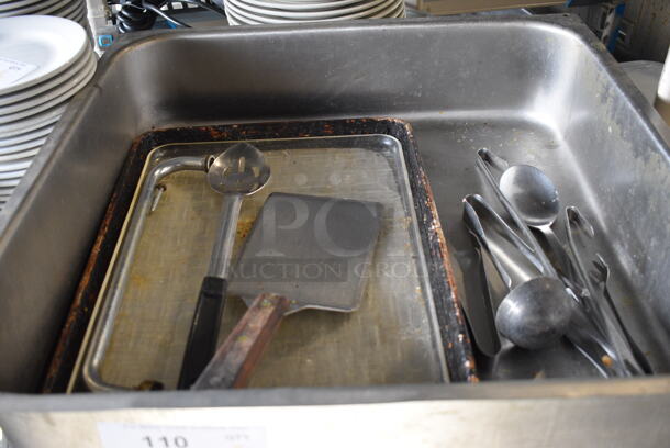 ALL ONE MONEY! Lot of Metal Bin and Various Utensils! 21.5x21.5x5 - Image 2 of 4