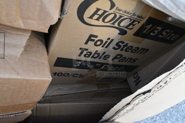 20 BRAND NEW Boxes Including 346WKFSNM Choice Medium Weight White Wrapped Plastic Cutlery Set with Napkin - 250/Case, 245CB10WHITE Choice White Customizable Corrugated Plain Pizza Box, 130GHWPLAKNF EcoChoice Heavy Weight 6 1/2" Green CPLA Plastic Knife - 1000/Case, Dart 90HTPF3VR 9" x 9" x 3" White Foam Square Vented 3 Compartment Take Out Container with Perforated Hinged Lid. 20 Times Your Bid!  - Image 7 of 12