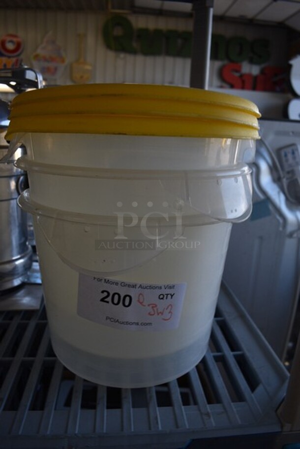 ALL ONE MONEY! Lot of 3 Clear Ploy Containers w/ 3 Yellow Poly Lids. 10x10x7.5. - Image 1 of 3