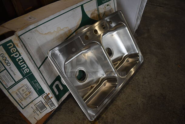 BRAND NEW IN BOX! Neptune Stainless Steel 2 Bay Drop In Sink. 33x22x7. Bays 14x16x6 - Image 2 of 6