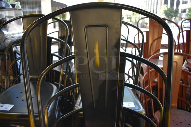6 Black Metal Tolix Style Dining Height Chairs. 17x17x33. 6 Times Your Bid! (lounge) - Image 5 of 6