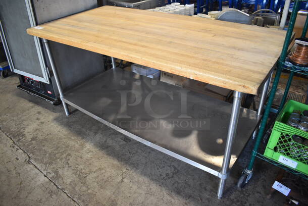 Butcher Block Table w/ Metal Under Shelf. 72x36x36 - Image 4 of 4