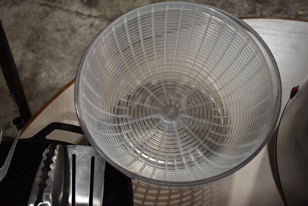 ALL ONE MONEY! Lot of Clear Poly Salad Spinner, Steak Fork, Spatula, Tongs and Lodge Cast Iron Skillet. - Image 4 of 9