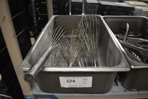 ALL ONE MONEY! Lot of Various Metal Whisks in Stainless Steel Bin! 13x21x6