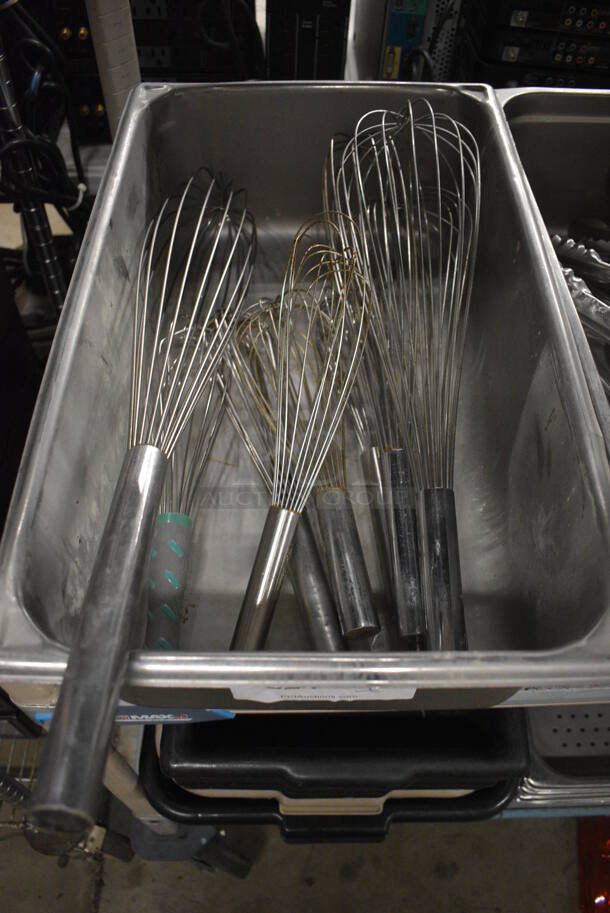 ALL ONE MONEY! Lot of Various Metal Whisks in Stainless Steel Bin! 13x21x6 - Image 2 of 3