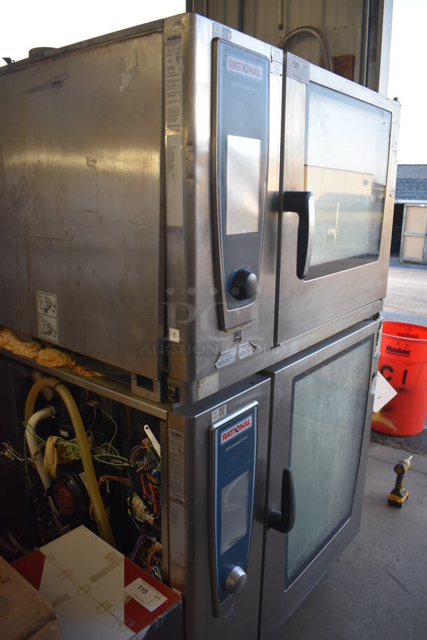 2 2016 Rational Stainless Steel Commercial Combitherm Self Cooking Center Convection Ovens on Commercial Casters. Top Model: SCC WE 62. Bottom Model: SCC WE 102. Picture of Unit Powered on is Included. 480 Volts, 3 Phase. 42x40x73. 2 Times Your Bid! - Image 2 of 6
