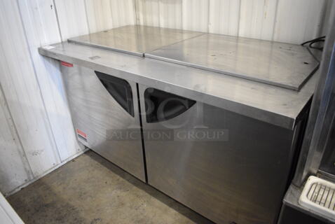 Turbo Air Model TST-60SD-24 Stainless Steel Commercial Prep Table on Commercial Casters. 115 Volts, 1 Phase. 60.5x34x37. Tested and Powers On But Does Not Get Cold